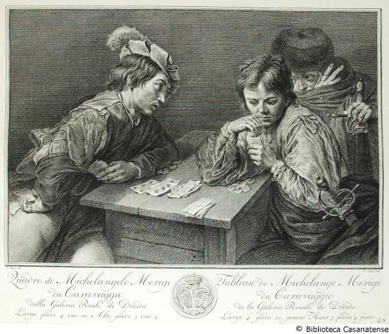[Giocatori di carte], tav. [31]
incisione calcografica (acquaforte e bulino) - Michelangelo Merisi da Caravaggio (autore), Pierre Tanje (incisore), Charles Hutin (disegnatore)