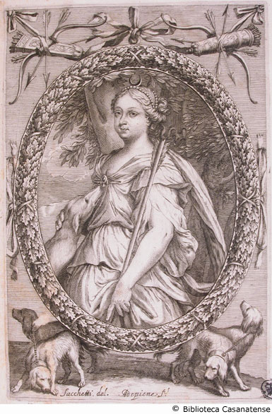 Antiporta. [Maria Giovanna duchessa di Savoia in abito di Diana cacciatrice].