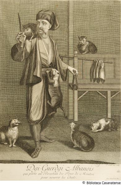 Dgi-guerdgi, Albanois qui porte au Bezestein des foyes de mouton pour nourrir les chats (albanese che porta fegato di montone per nutrire i gatti), Tav. 60