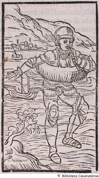 del nuotare d'un huomo armato, con un sacco di cuoio gonfiato, con una fistula, c. 130