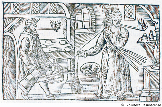 de li lumi, e fiaccole del legno della pece [donna che fila in una cucina], c. 26 (seconda figura)