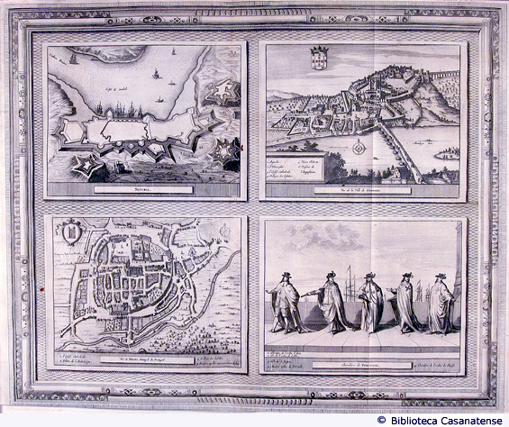 Setural (fig. in alto a sinistra);  vu de la ville de Coimbre (fig. in alto a destra); vu de Brada mtropole du Portugal (fig. in basso a sinistra); chevaliers du Portugal (fig. in basso a destra), tav. [13]