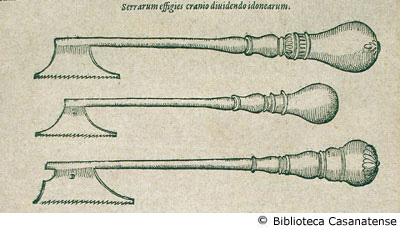 serrarum effigies cranio dividendo idonearum (strumenti per segare le ossa), p. 203 (prima figura)