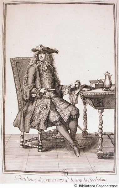 Gentilhomo di Corte in atto di bevere la Ciocholata, c. 106
