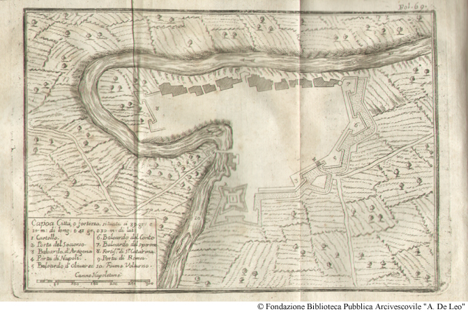 Capoa Citt e fortezza situata a 39 gr  e 10 m di long e 41 gr e 10 m di lat, Foglio 69.