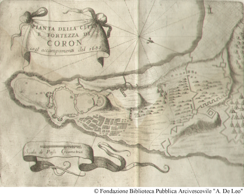 Pianta della città e fortezza di Coron cogl accampamenti del 1685, Tav. VII.