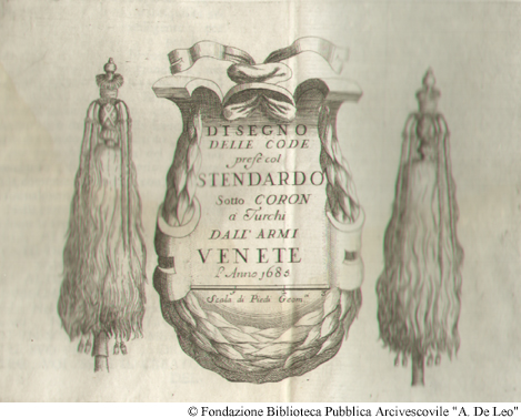 Disegno delle code prese col stendardo sotto Coron a Turchi dall'armi venete l'anno 1685, Tav. XII.