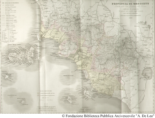 Carta geografica della provincia di Grosseto estratta dalla carta geometrica della Toscana rettificata ed accresciuta di notizie sui recenti miglioramenti per cura dell'ispettore Antonio Salvagnoli-Marchetti 1846. In appendice.