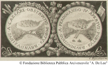 Medaglioni commemorativi della chiusura del porto di Brindisi sotto Cesare e della sua riapertura sotto Ferdinando IV, Pag. 1.