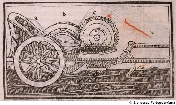 Carro con strumento per misurare le distanze percorse, c. 104