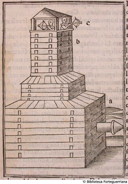 Torre con ariete, c. 107v