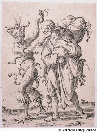  - , [Bologna?: s.n., 1679]
Acquaforte, mm.226x168 - Aut. G.M. Mitelli - Parte sinistra della seconda tavola di una serie di allegorie con i sette peccati capitali.