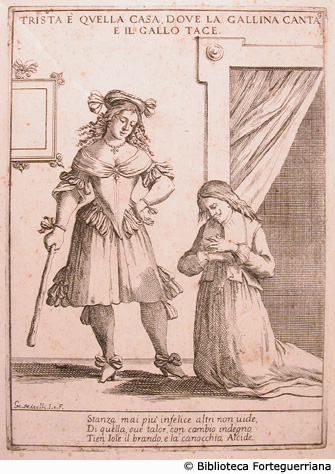  - , [Proverbi- Nono- Donna con bastone e uomo in ginocchio che prega] [s.l.: s.n.], [1678]
Acquaforte, mm.273x197  - Aut. G.M. Mitelli