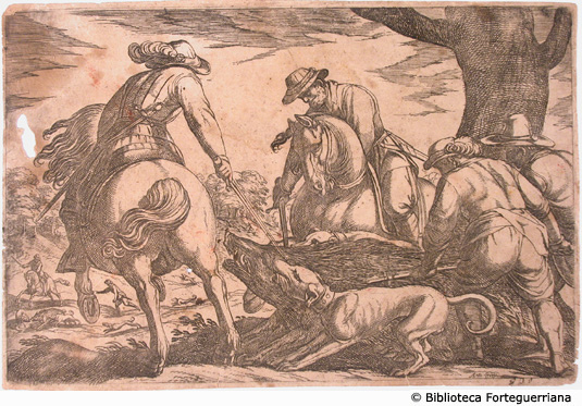  - , [Roma: Andrea Vaccari, 1605] - Acquaforte mm. 131x196 - Aut. Antonio Tempesta - Fa parte di una serie di 12 incisioni aventi per soggetto la caccia.