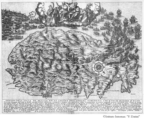 Tav. 3, Disegno dell'isola di Malta e la venuta dell'armata turchesca a dě XVIII di maggio MDLXVI
