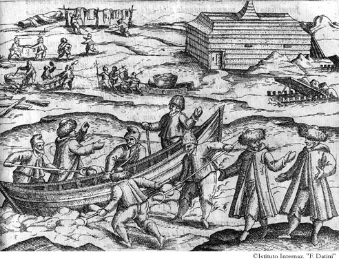 Disegno come ci preparammo à racconciar il battello, per tornar con quello a casa, non potendo liberar la nave dal ghiaccio, p. 54
