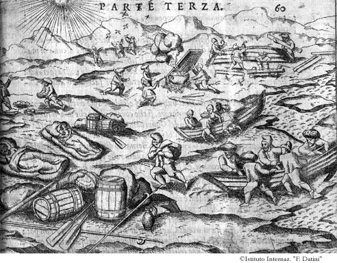 Disegno del tirar delle barche in sù 'l ghiaccio fermo, p. 60