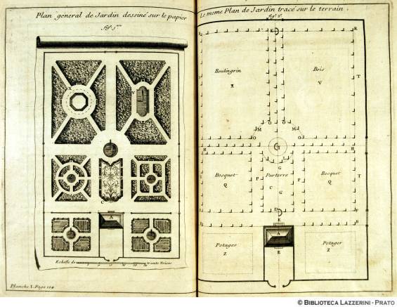 Plan general de jardin dessiné sur le papier. Le meme plan de jardin tracé sur le terrain, P.124, Pl. I