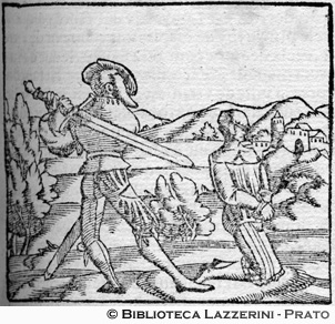 Un cavaliere decapita un cavaliere bendato in ginocchio, p. 461