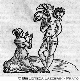 La maga Alrouna e il fantasma a tre teste che con le sue arti magiche fa apparire a Marcomiro, p. 80