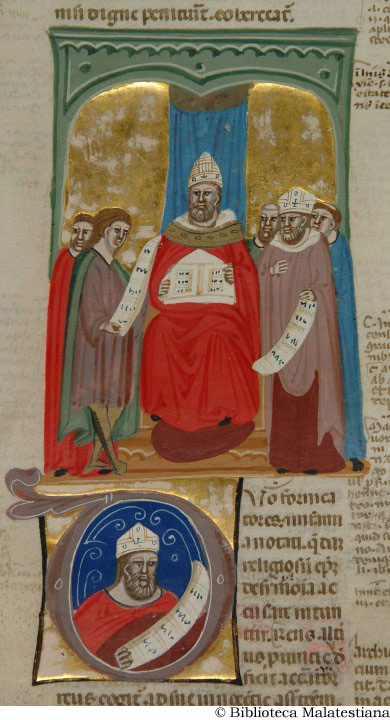 (Due fornicatori, macchiati da infamia, accusano un vescovo di simonia. Mancando al processo, il vescovo  assolto), c. 130r