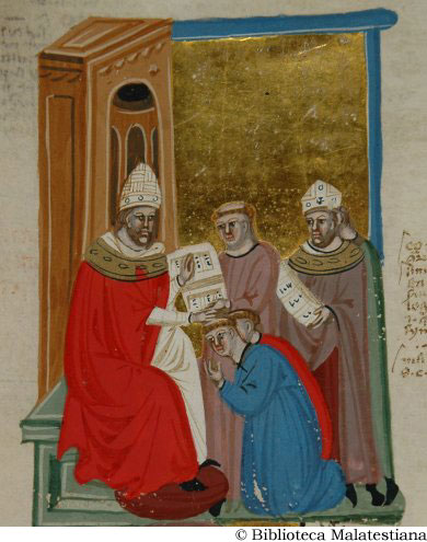 (Un vescovo scomunicato ordina alcuni chierici), c. 141v