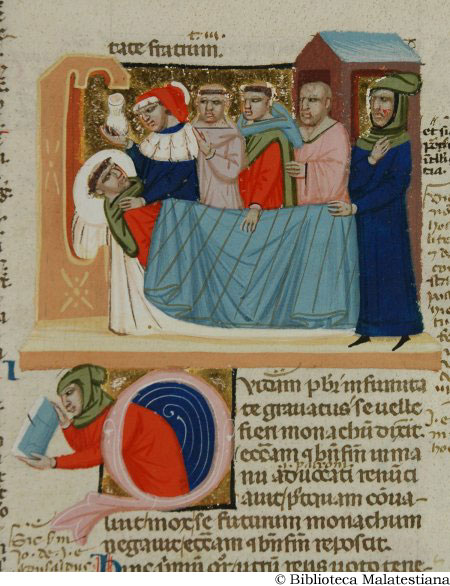 (Un sacerdote gravemente ammalato abbandona la propria carica divenedo monaco, mentre un medico esegue un'uroscopia), c. 193r