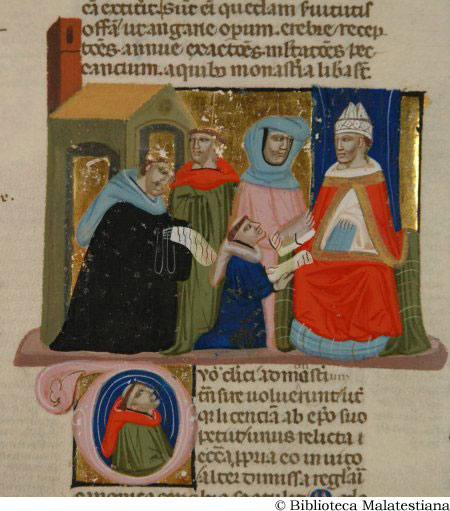 (Due chierici chiedono ad un vescovo di entrare in un monastero), c. 198v