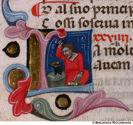 Falsario intento a coniare monete, c. 88r