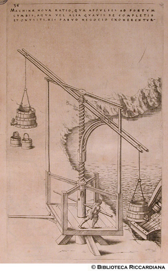 Macchina per scaricare d'acqua le navi giunte in porto. (incisore: René Boyvin)