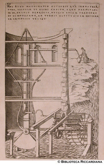 Macchina che porta l'acqua ad una torre con l'uso di una cicogna.