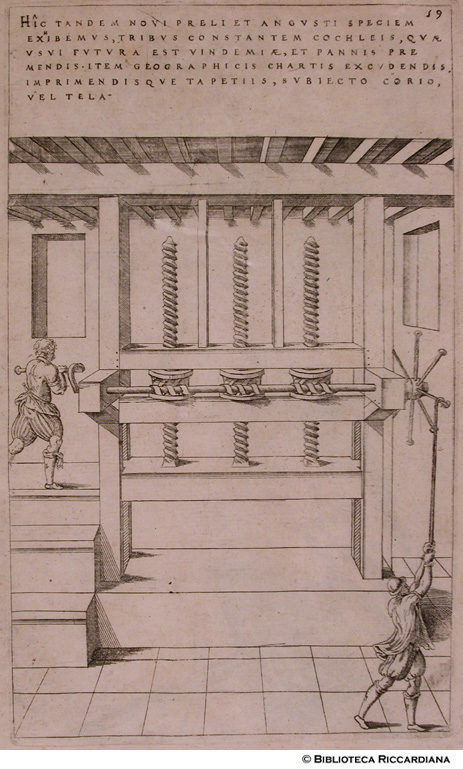 Torchio per spremere l'uva, pressare panni, stampare carte geografiche, imprimere disegni su tela o cuoio