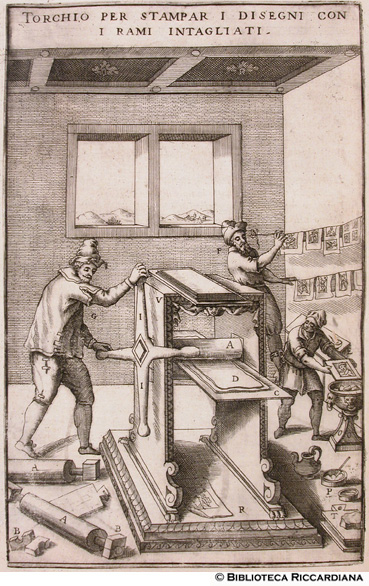 Fig. 26 - Torchio per stampare i disegni con i rami intagliati, p. 76