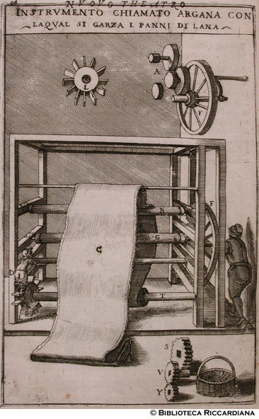 Fig. 35 - Strumento chiamato argano con il quale si garzano i panni di lana, p. 96
