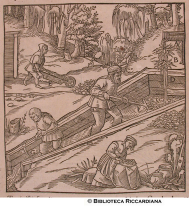 Lavaggio della rena in cui si trovano le pietruzze nere del piombo, p. 272