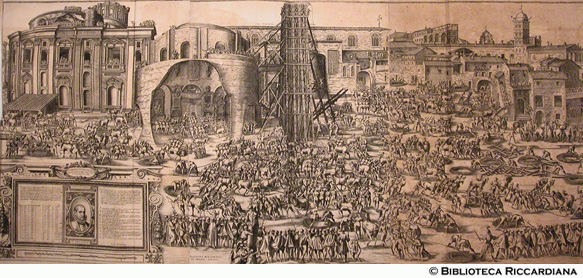 Tav. 1 - Innalzamento dellObelisco Vaticano nell Aprile 1586 da parte di Domenico Fontana, p. 270 - autori: Giovanni Guerra, Natale Bonifazio, Agosto 1586