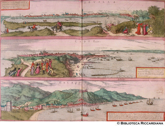 Tav. 2 -  a).- Siviglia (Spagna), b).- Cdiz (Cadice, Spagna), c).- Malaga (Spagna)