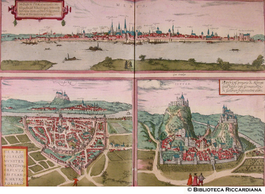 Tav. 37 - a).- Moguntia, Ments (Mainz, Germania), b).- Herbipolis, Wurtzburg (Wrzburg, Germania), c).- Sedunum, Sitten (Sion, Svizzera)