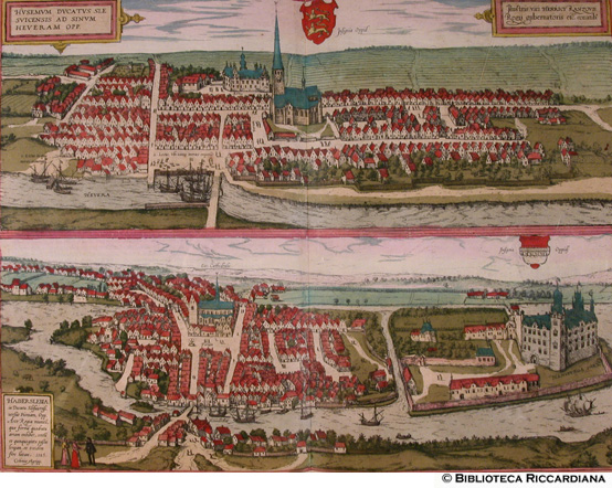 Tav. 33 - a).- Husemum (Husum, Germania o Danimarca [?]), b).- Haderslebia (Hadersleben, Germania o Haderslev, Danimarca [?])