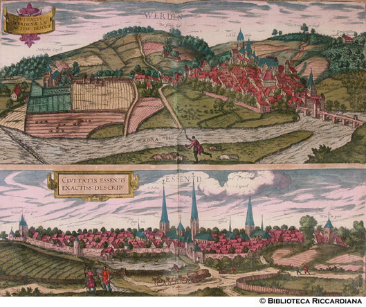 Tav. 40 - a).- Werdena, Werden (sul Rora, Germania), b).- Essendia, Essend (Essen, Germania)