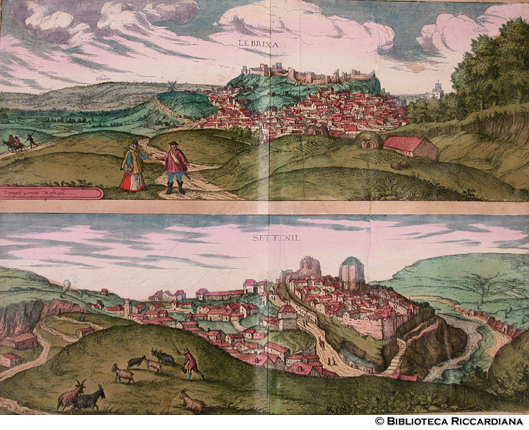 Tav. 5 - a).- Lebrixa (Lebrija, Spagna), b).- Settenil (Setenil, Spagna) - (autore: George Hoefnagle)