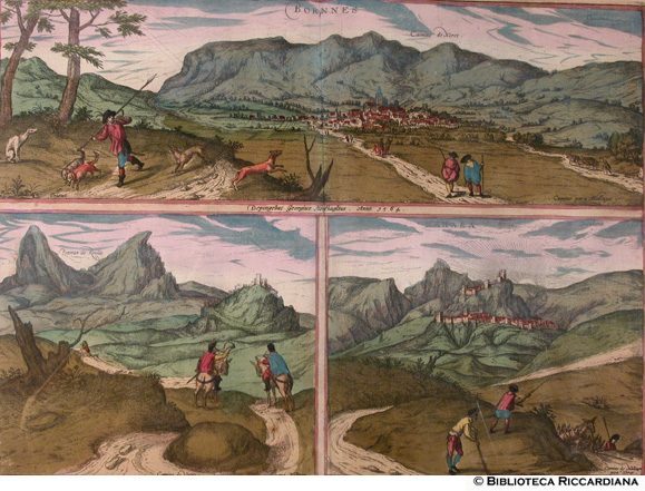 Tav. 12 - a).- Bornnes (Serra Bornes, Spagna), b).- Zahara (Spagna) - (autore: George Hofnagel, 1564)