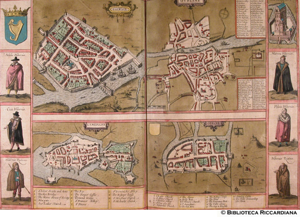 Tav. 3 - a).- Galwaie (Galway, Irlanda), b).- Dubline (Dublin, Irlanda), c).- Lymericke (Limerick, Irlanda), d).- Corcke (Cork, Irlanda)