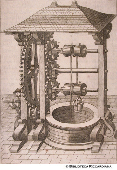 Figura XC. Macchina per attingere l'acqua da un pozzo profondissimo