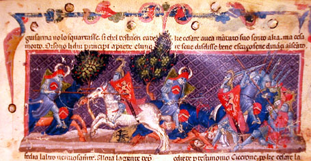 Duello tra Catilina e Preterio - Catilina caduto da cavallo, combatte da terra, c. 10r