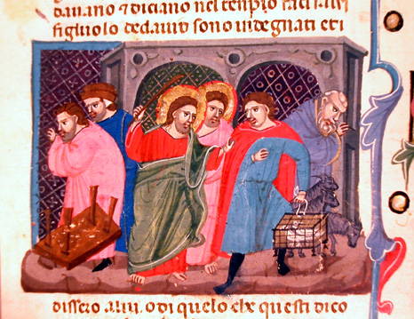 Ges caccia i mercanti dal tempio, c. 129r