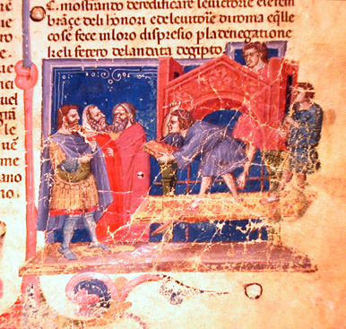 Cesare dirige la costruzione di una arco di Trionfo, c. 2r