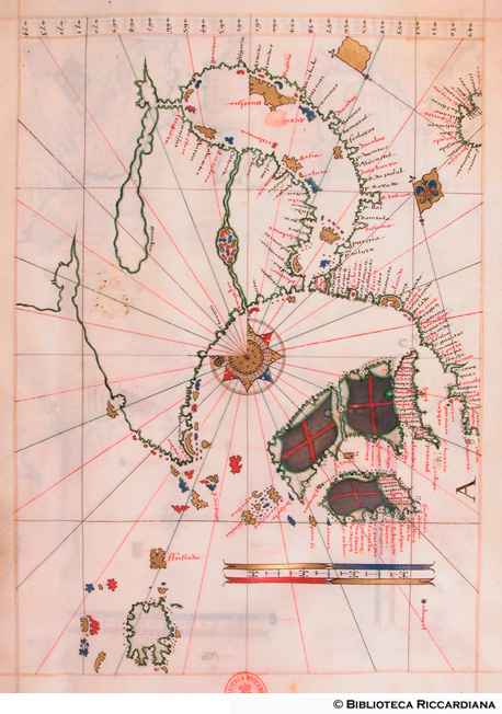 Carta nautica delle coste dell'Europa settentrionale, Mare del Nord, Mar Baltico, Golfo di Venezia, c. 1r