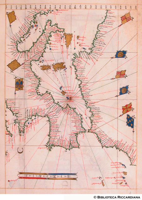Carta nautica del Mar Mediterraneo, c. 2r