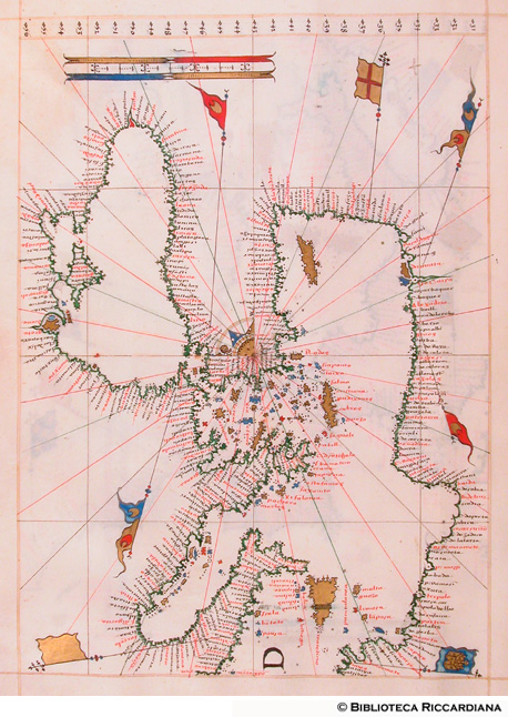 Carta nautica del Mar Mediterraneo orientale e del Mar Nero, c. 2v